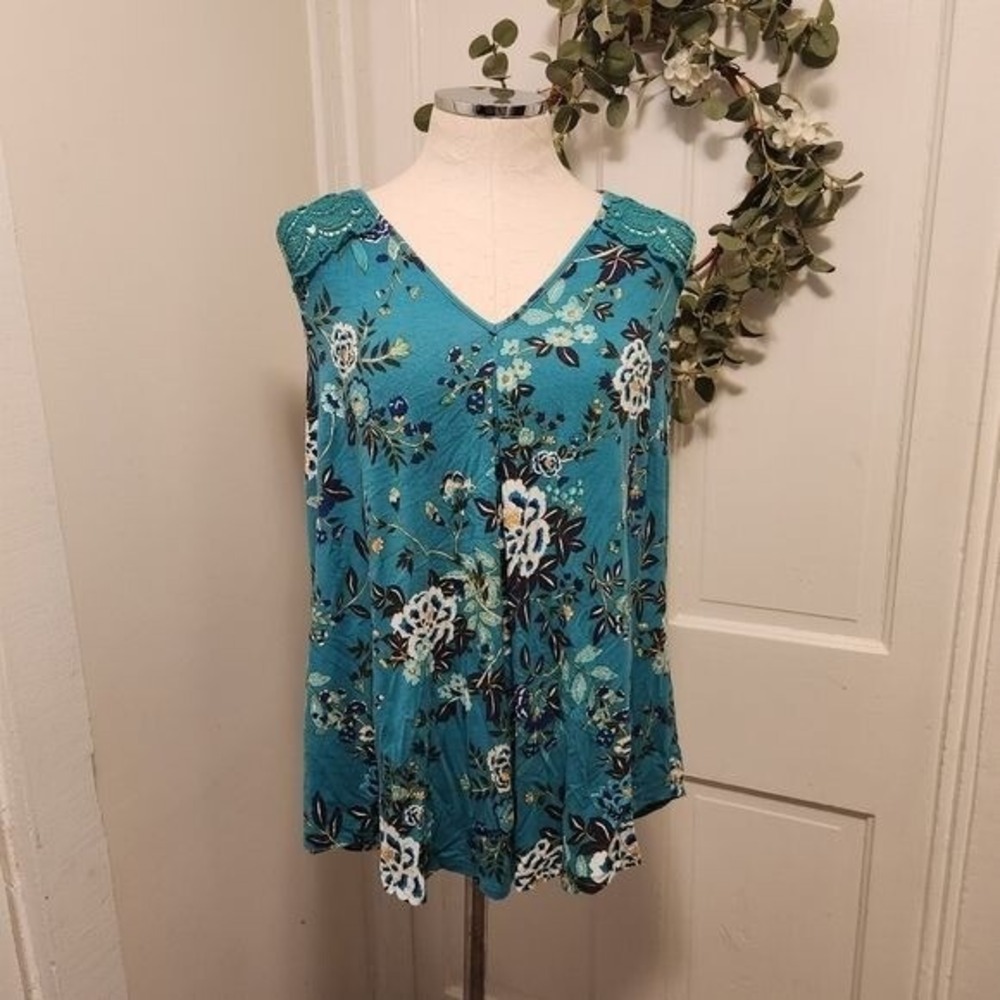 Daniel‎ Rainn Teal Crochet Detailed Top Women's Size 1X